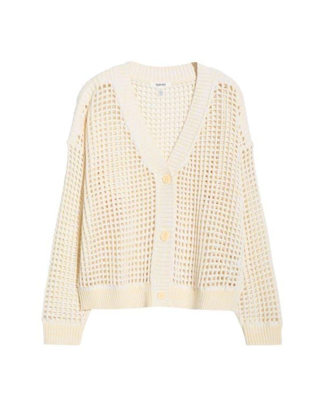 Splendid Natural Camellia Openwork V-Neck Cotton Blend Cardigan