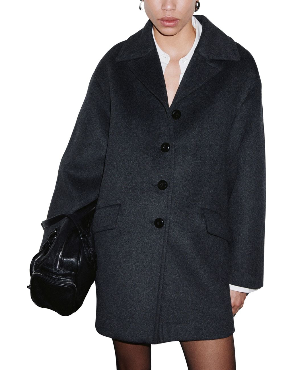 Mango Blue Wool Blend Coat