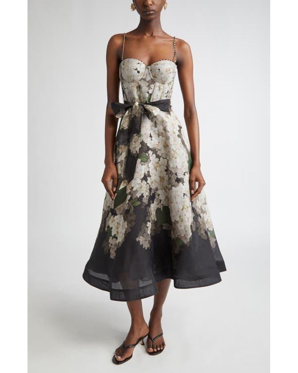 white christmas dresses Zimmermann Espionage Floral Corset Silk Dress (For Hire) – EKOLUV main image 0