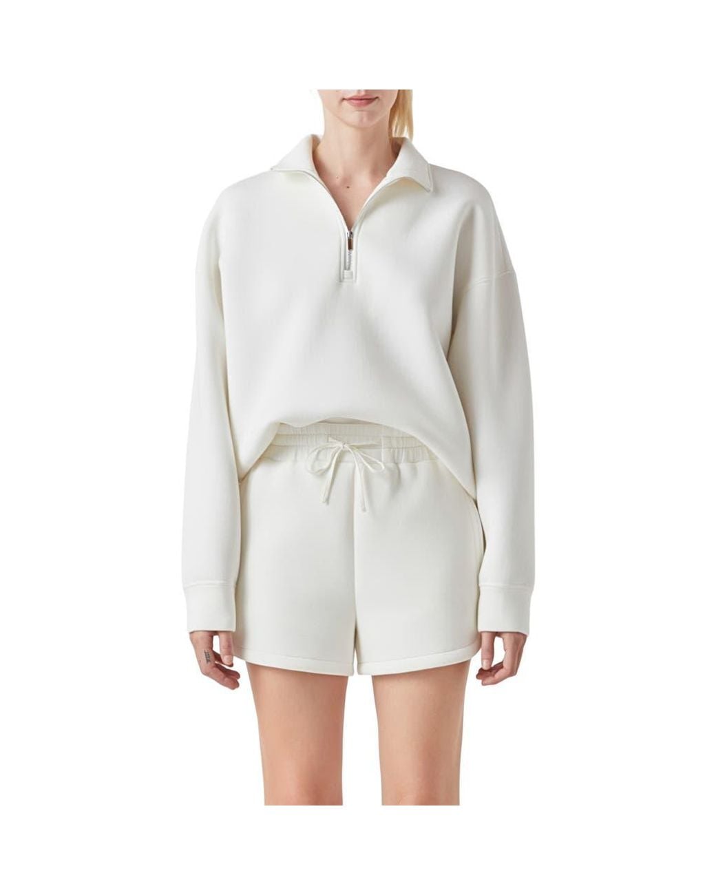 Grey Lab White Scuba Knit Quarter Zip Pullover