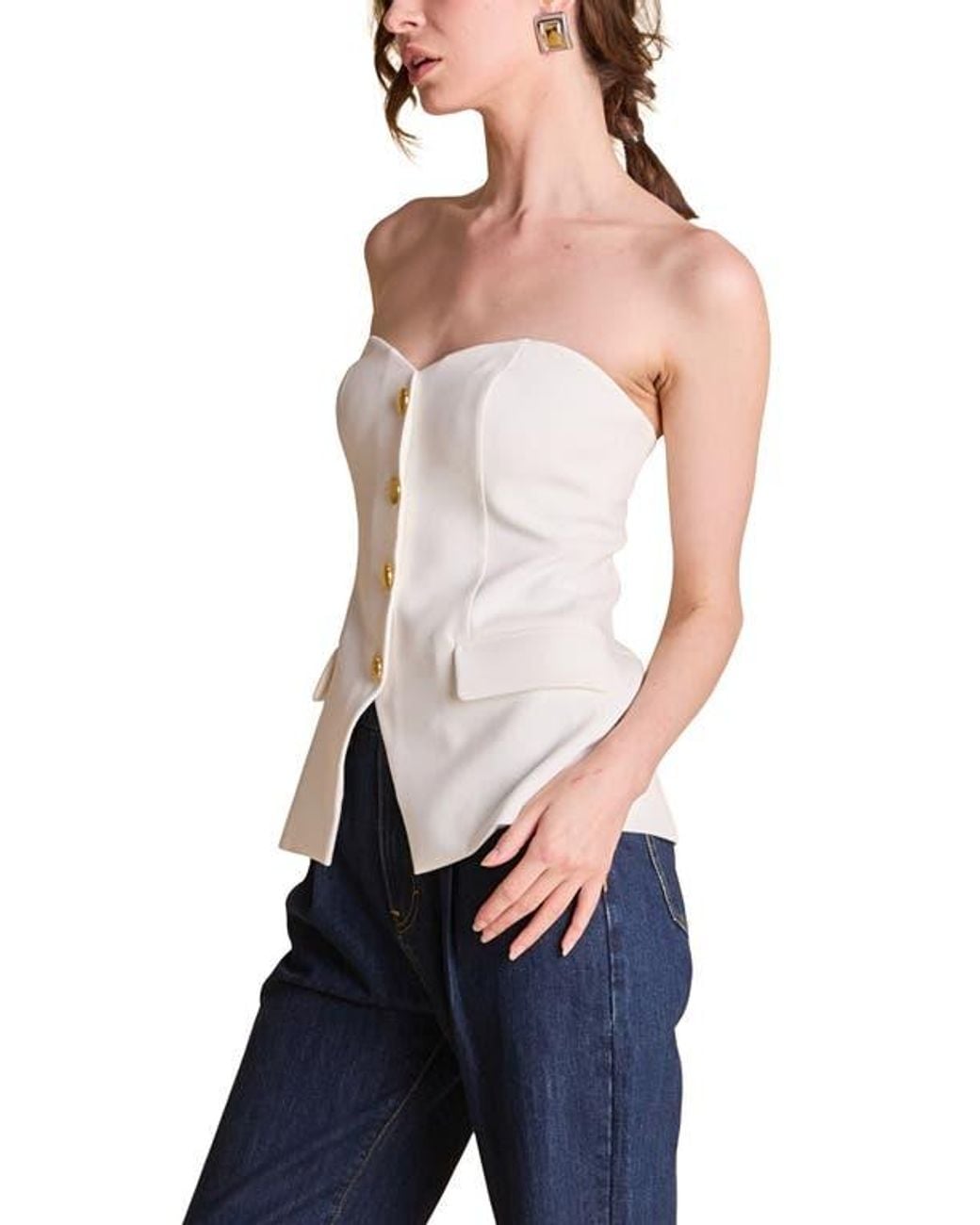 Endless Rose Blue Button Strapless Top