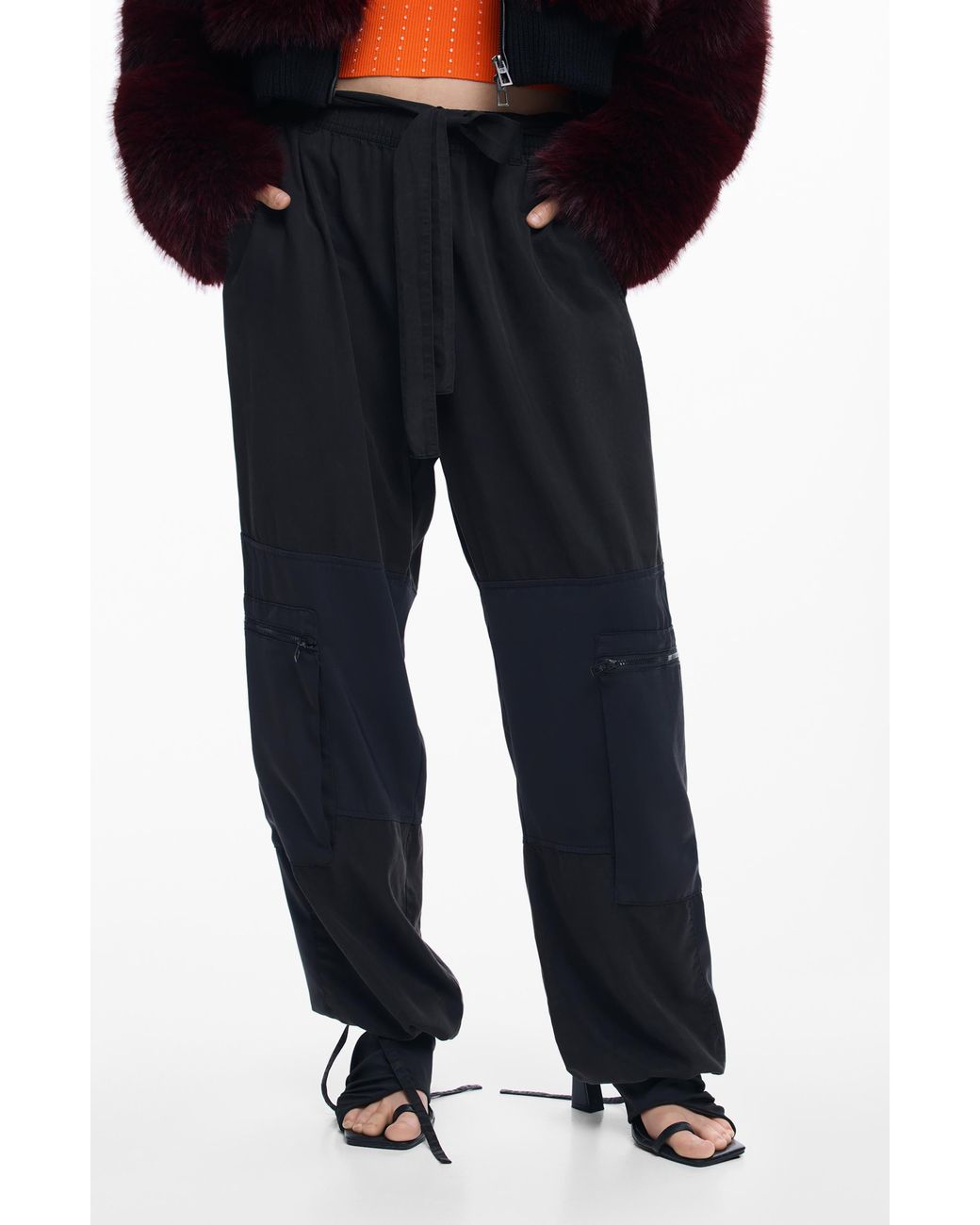 Desigual Black Drawstring Hem Pants