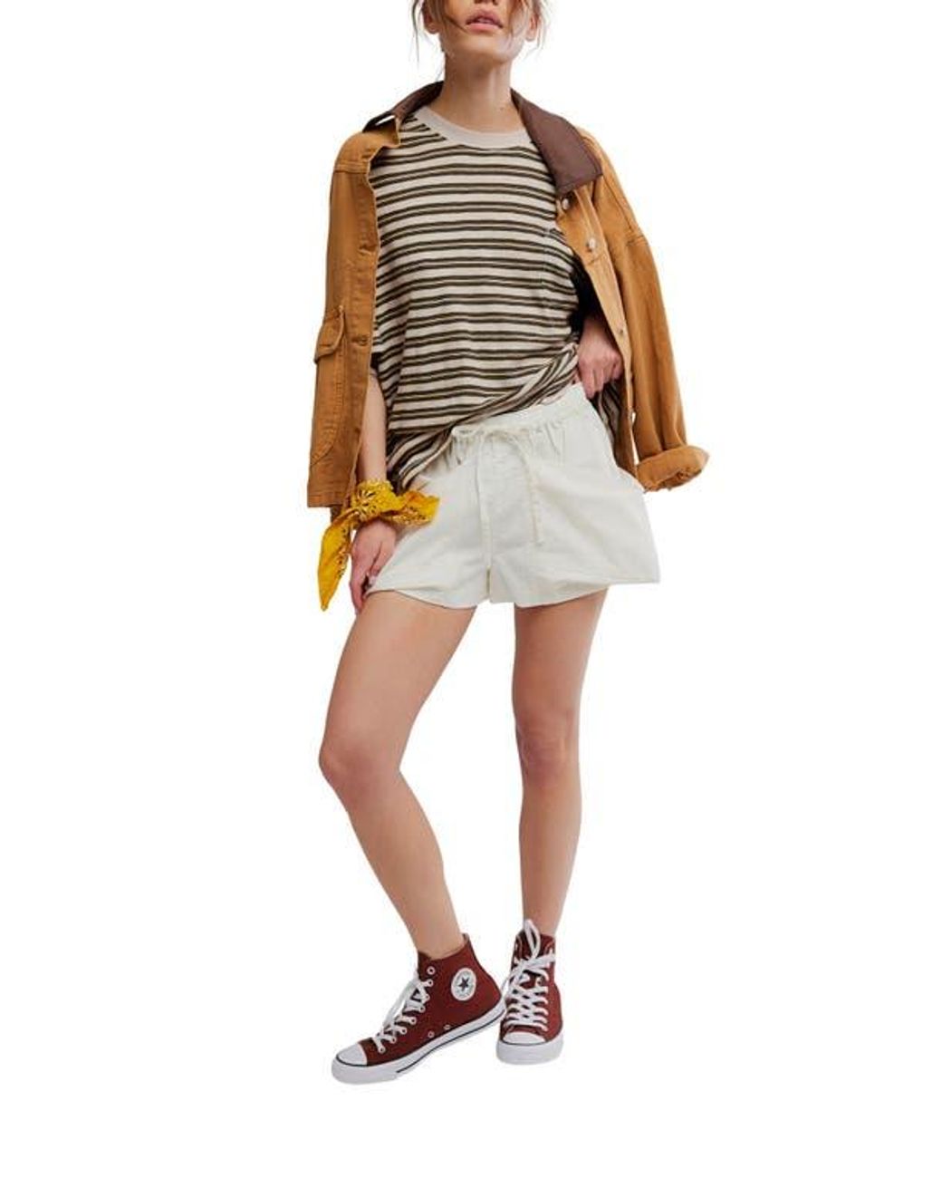 Free People Multicolor Good Fortune Linen & Cotton Shorts