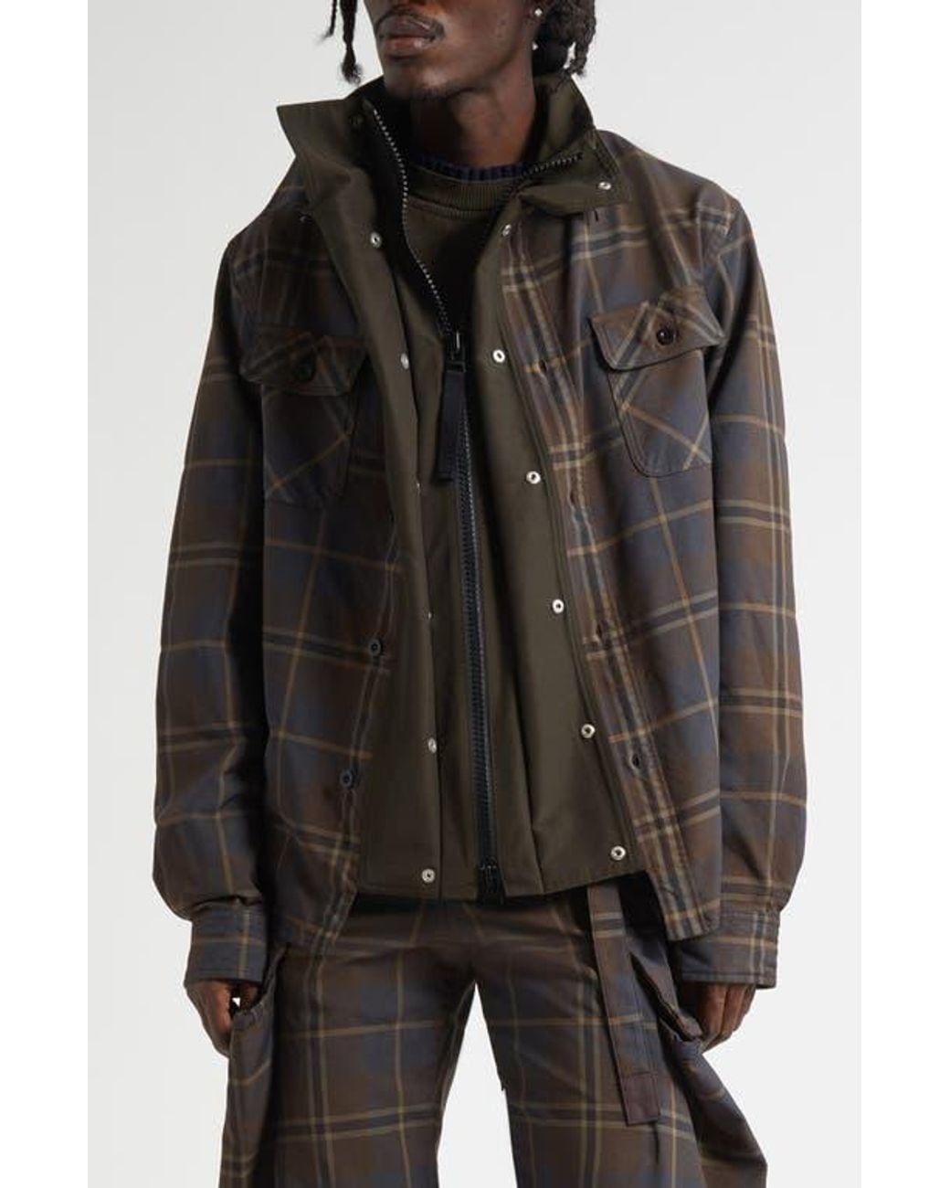Sacai Plaid Shirt Jacket in Black for Men | Lyst