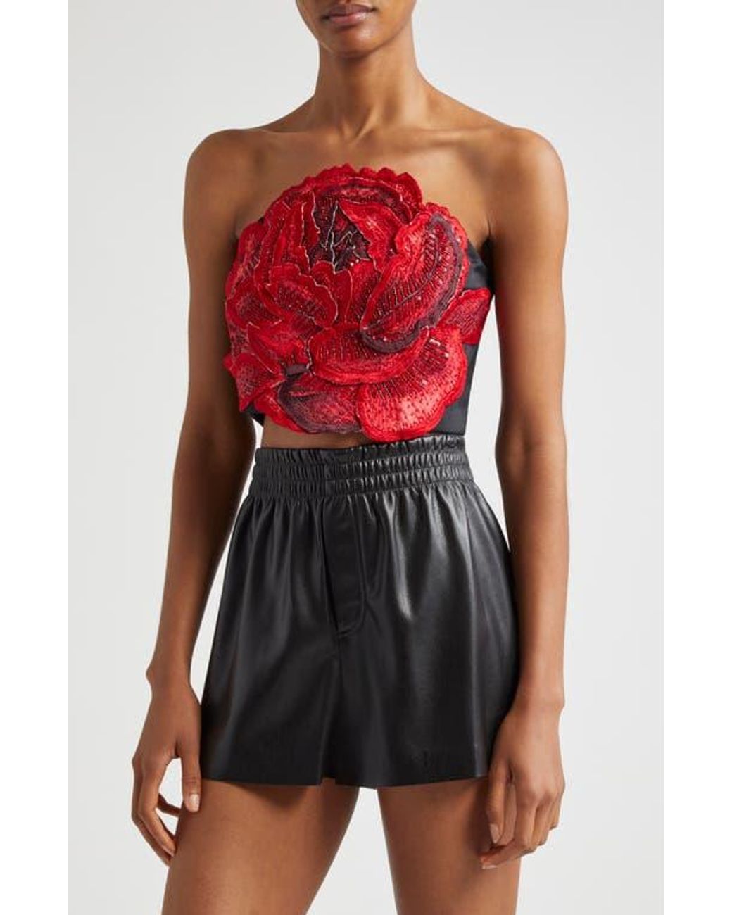 Alice + Olivia Randie Floral Appliqué Bustier Crop Top in Red | Lyst Alice + Olivia Randie Floral Appliqué Bustier Crop Top in Red | Lyst