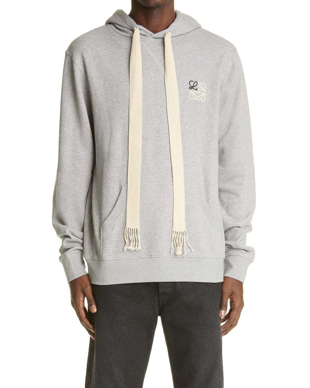 Loewe Cotton Anagram Logo Embroidered Hoodie in Grey Melange (Gray) for ...