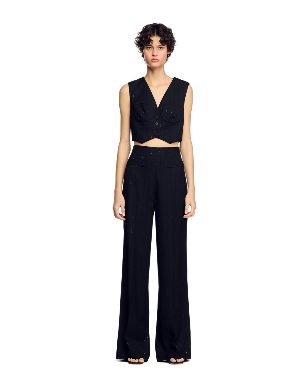 Sandro Blue Sequin Cropped Jacket