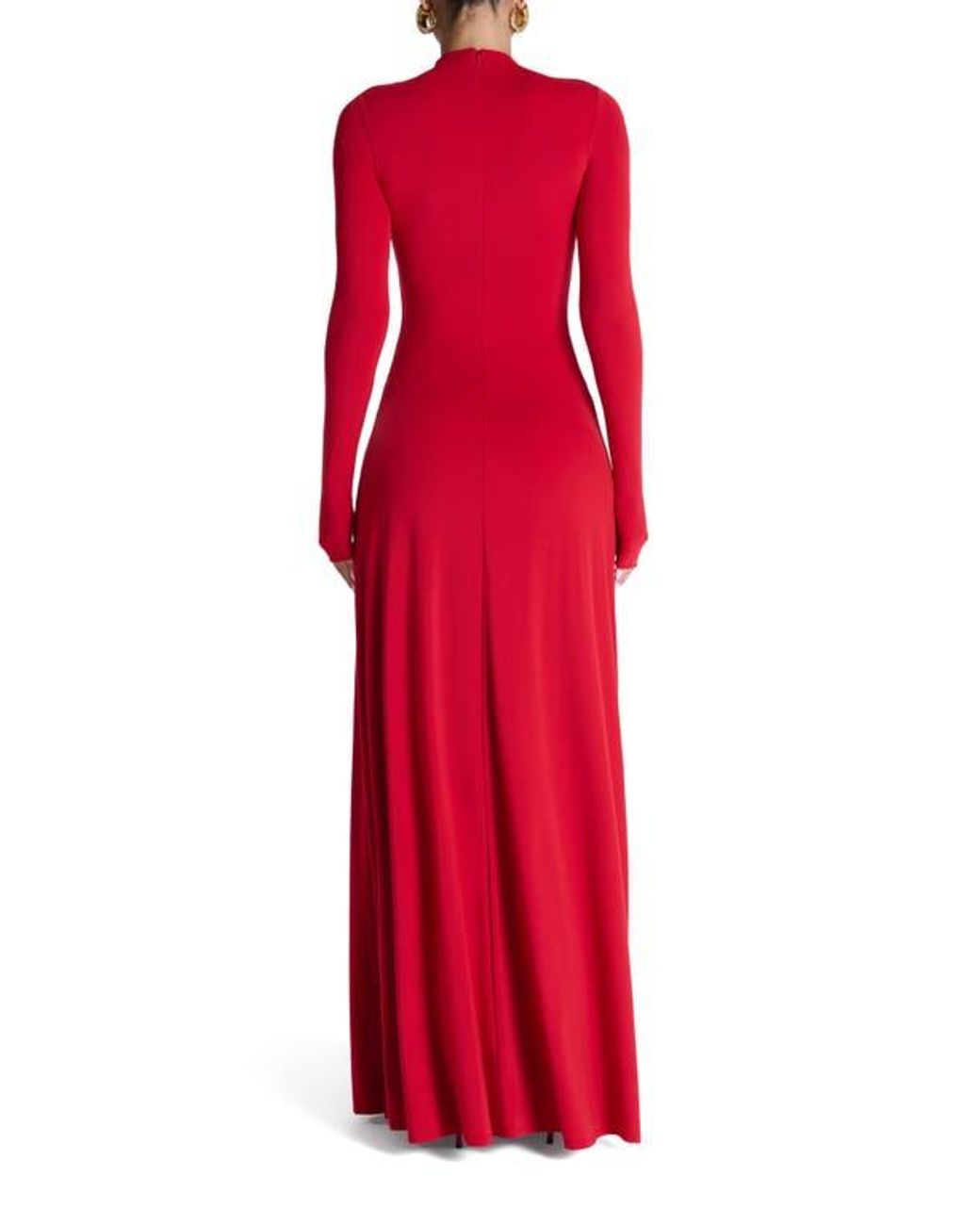 Naked Wardrobe Mock Neck Long Sleeve Maxi Dress in Red | Lyst