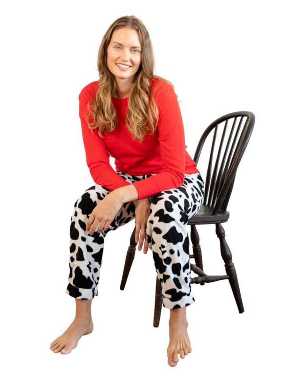 Leveret Red Cotton Top & Fleece Pants Printed Matching Family Holiday Pajama Set