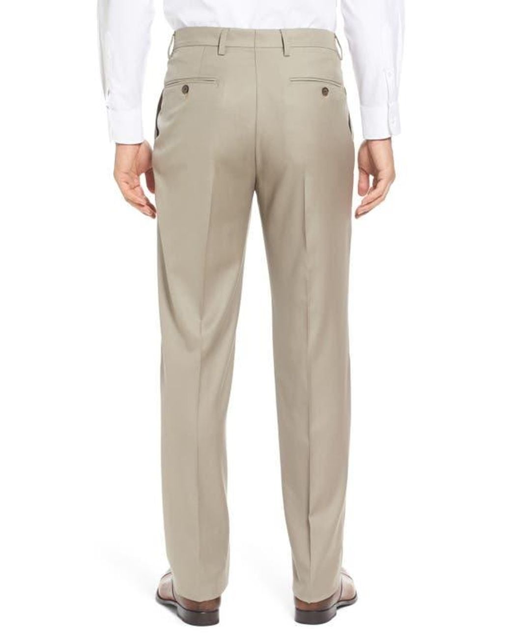 Berle Natural Flat Front Solid Super 130S Wool Gabardine Trousers for men