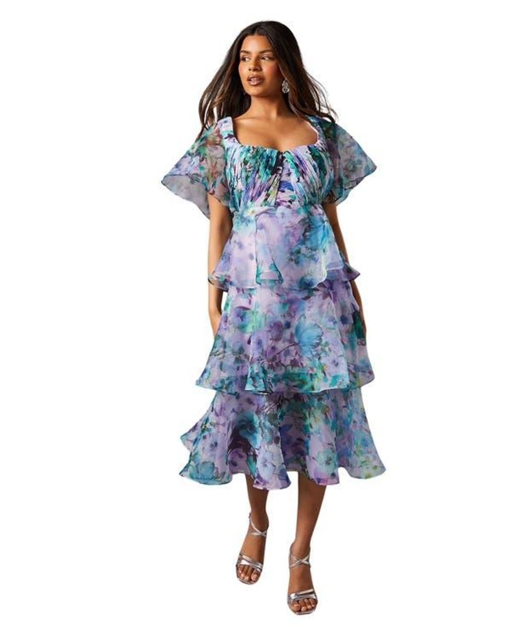 Coast Petite Organza Tiered Dress in Blue | Lyst