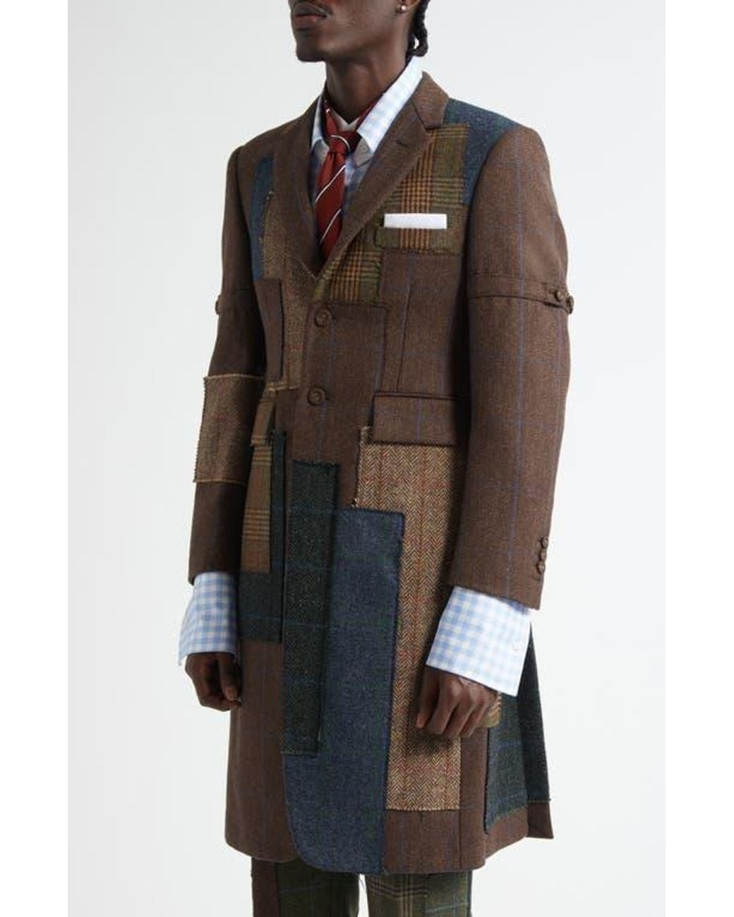 Thom Browne Black Patchwork Wool Coat for men