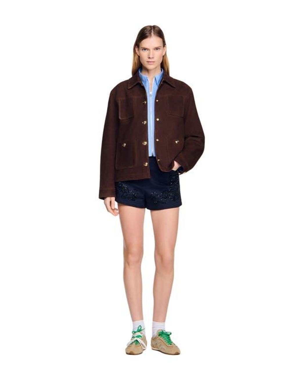 Sandro Suede Jacket in Purple | Lyst