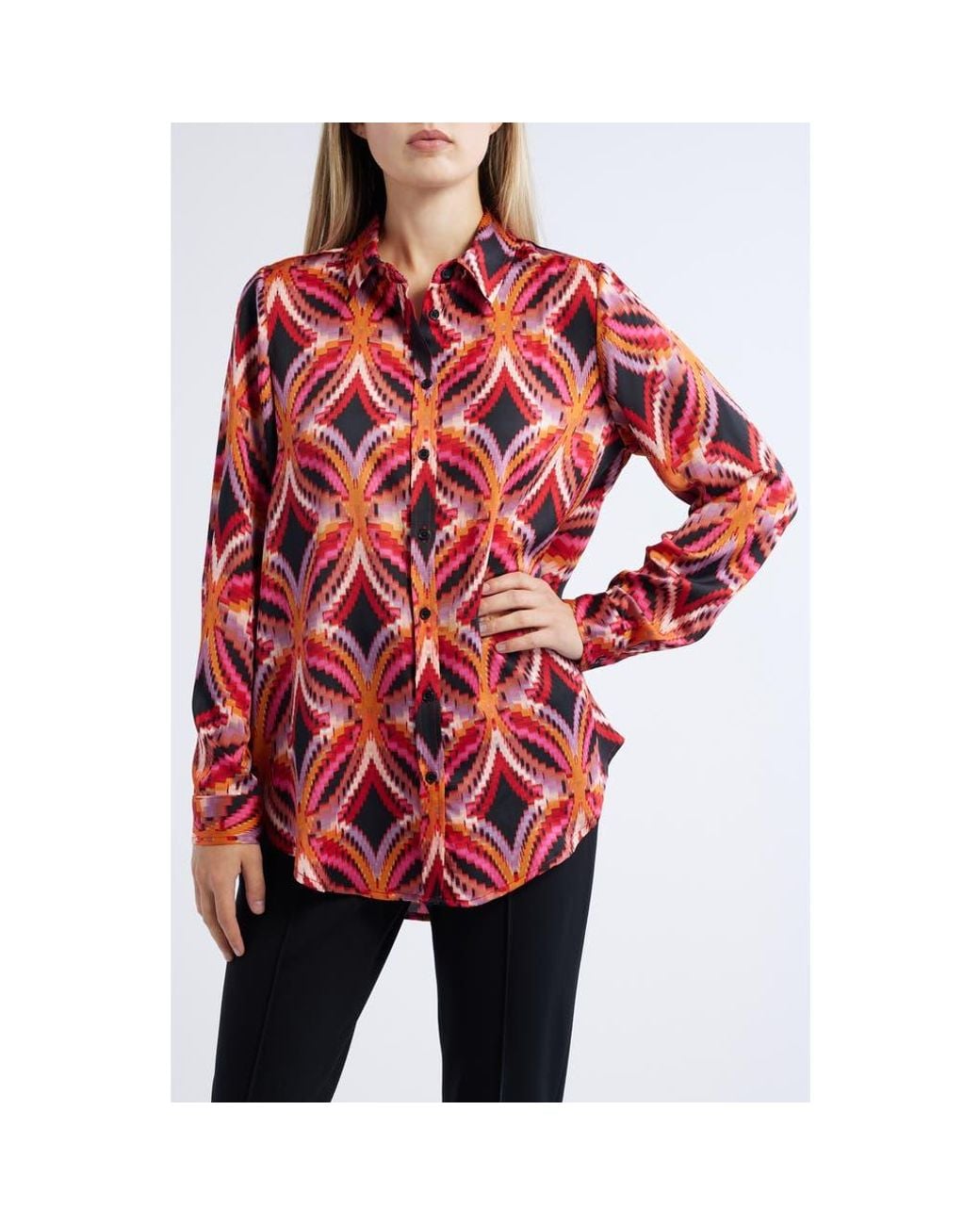 Tahari Red Satin Button-Up Top