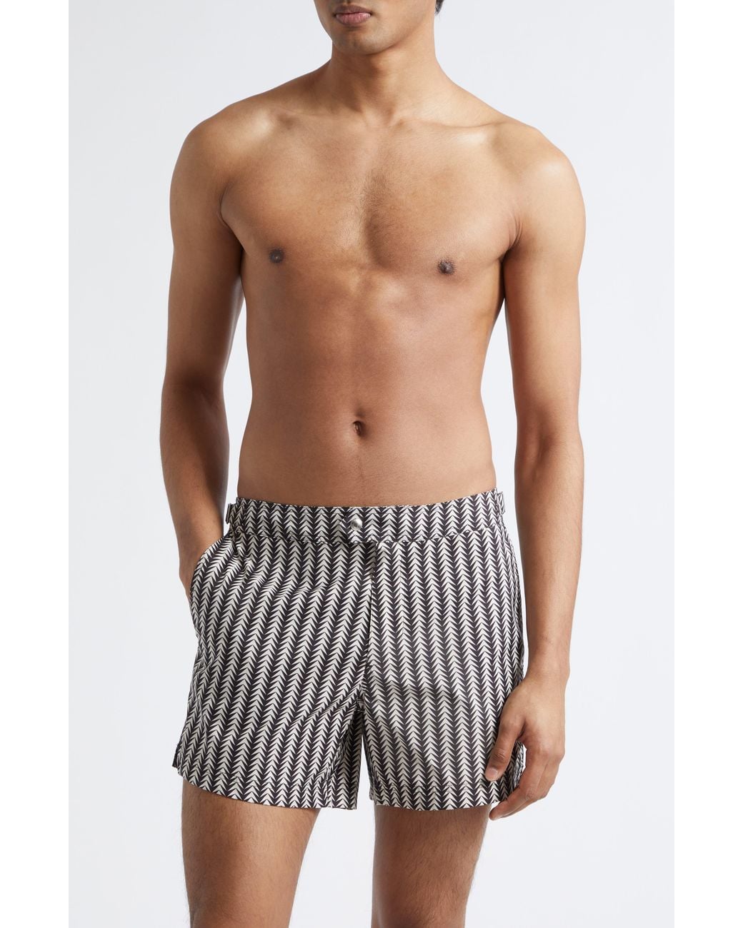 Tom Ford Blue Geometric Print Compact Swim Trunks for men