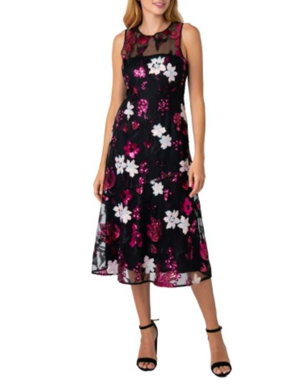 Sam Edelman Floral Sequin Strapless Midi Dress in Black | Lyst