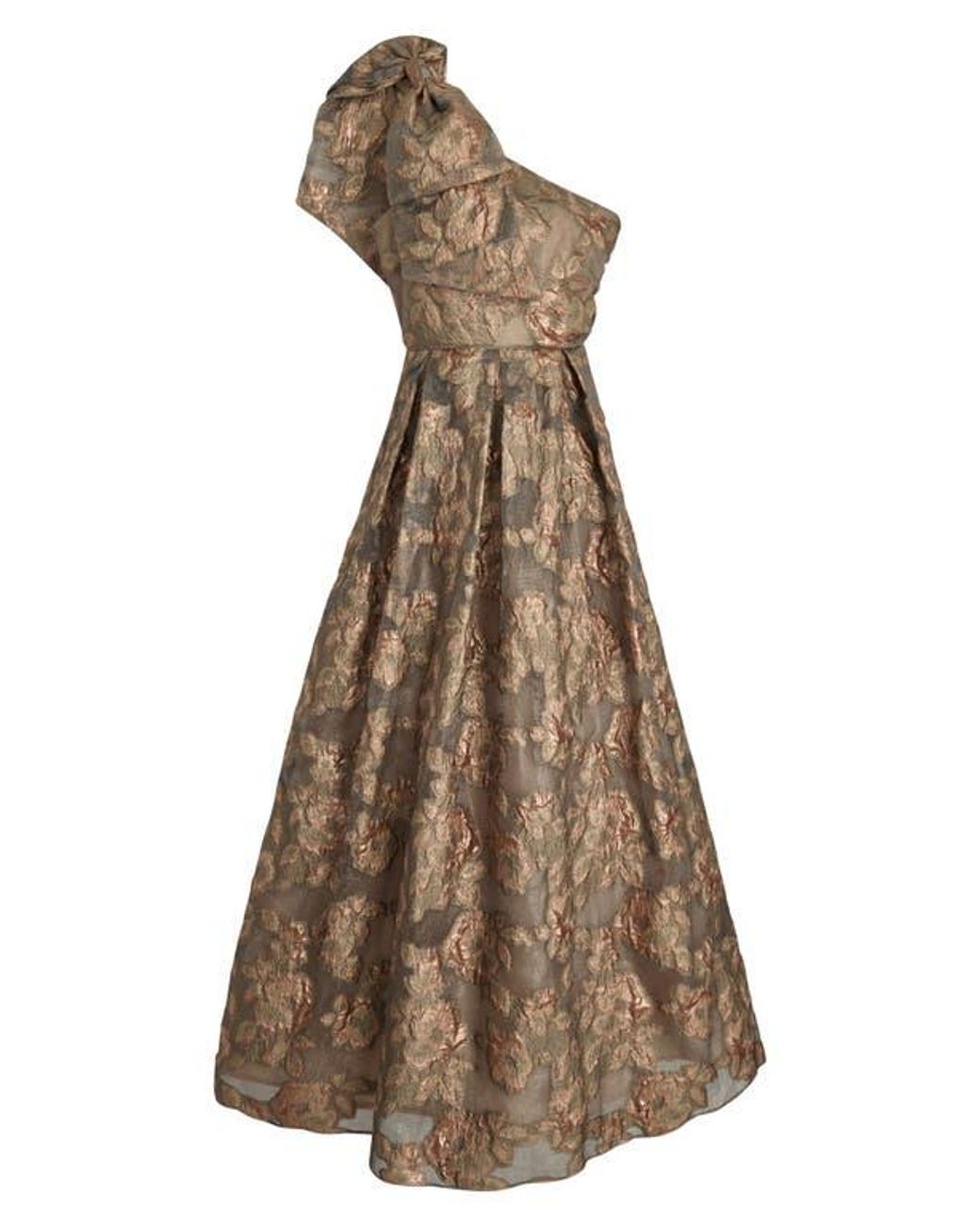 Donna Karan One-Shoulder Metallic Jacquard Gown in Brown | Lyst