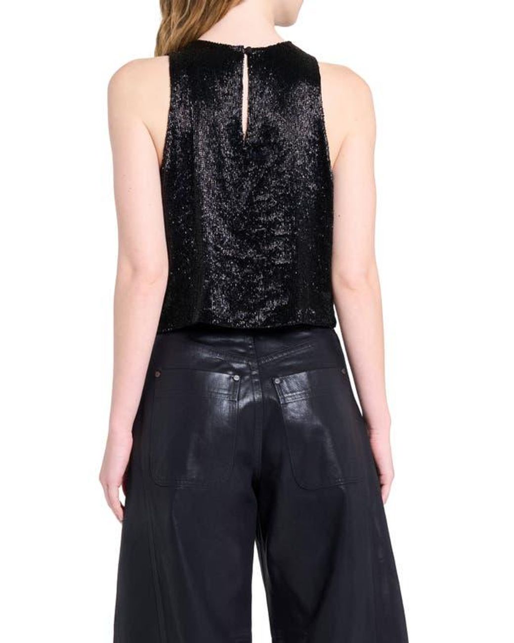 Twp Black Bugle Bead Crop Tank
