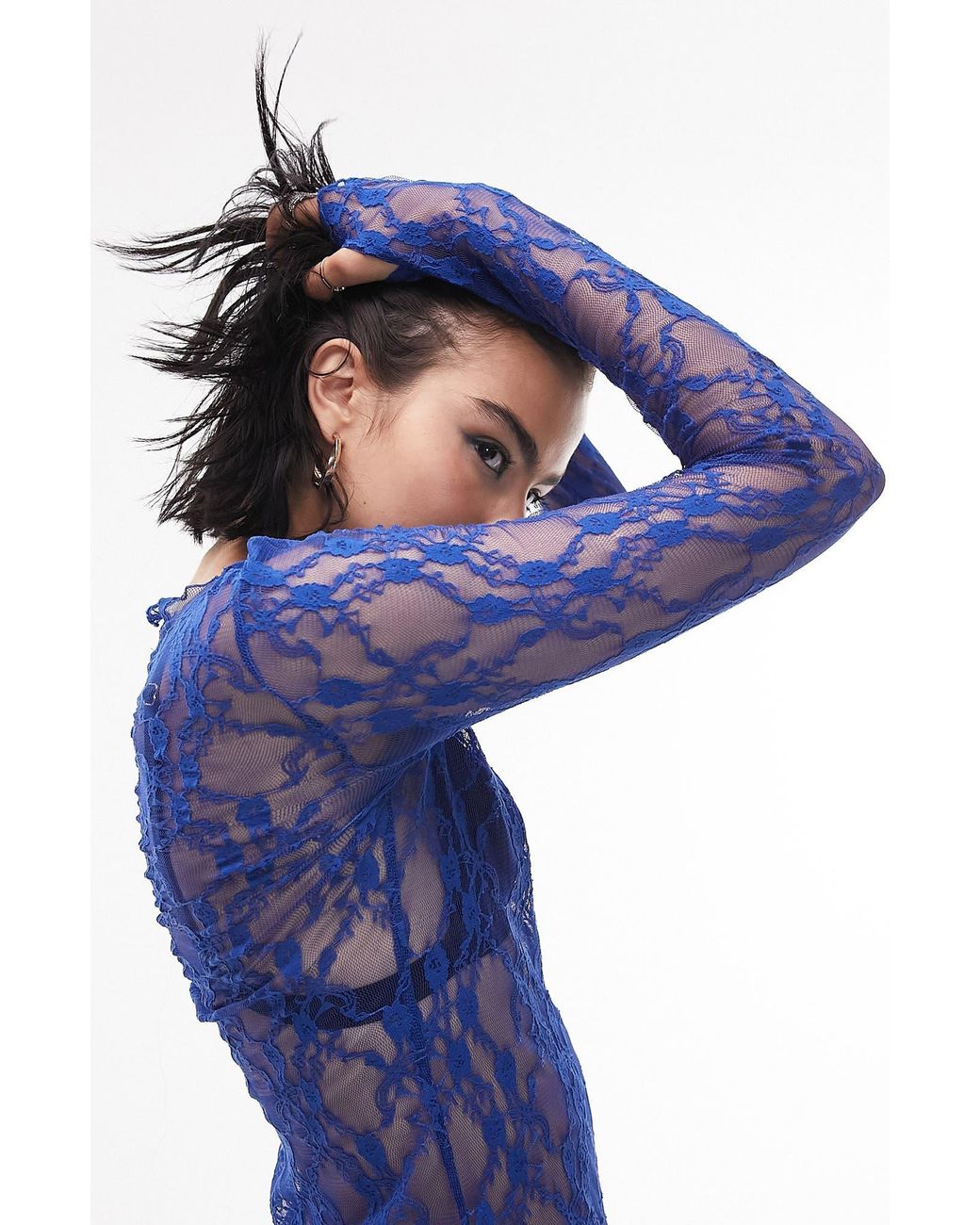 Topshop blue cheap lace dress