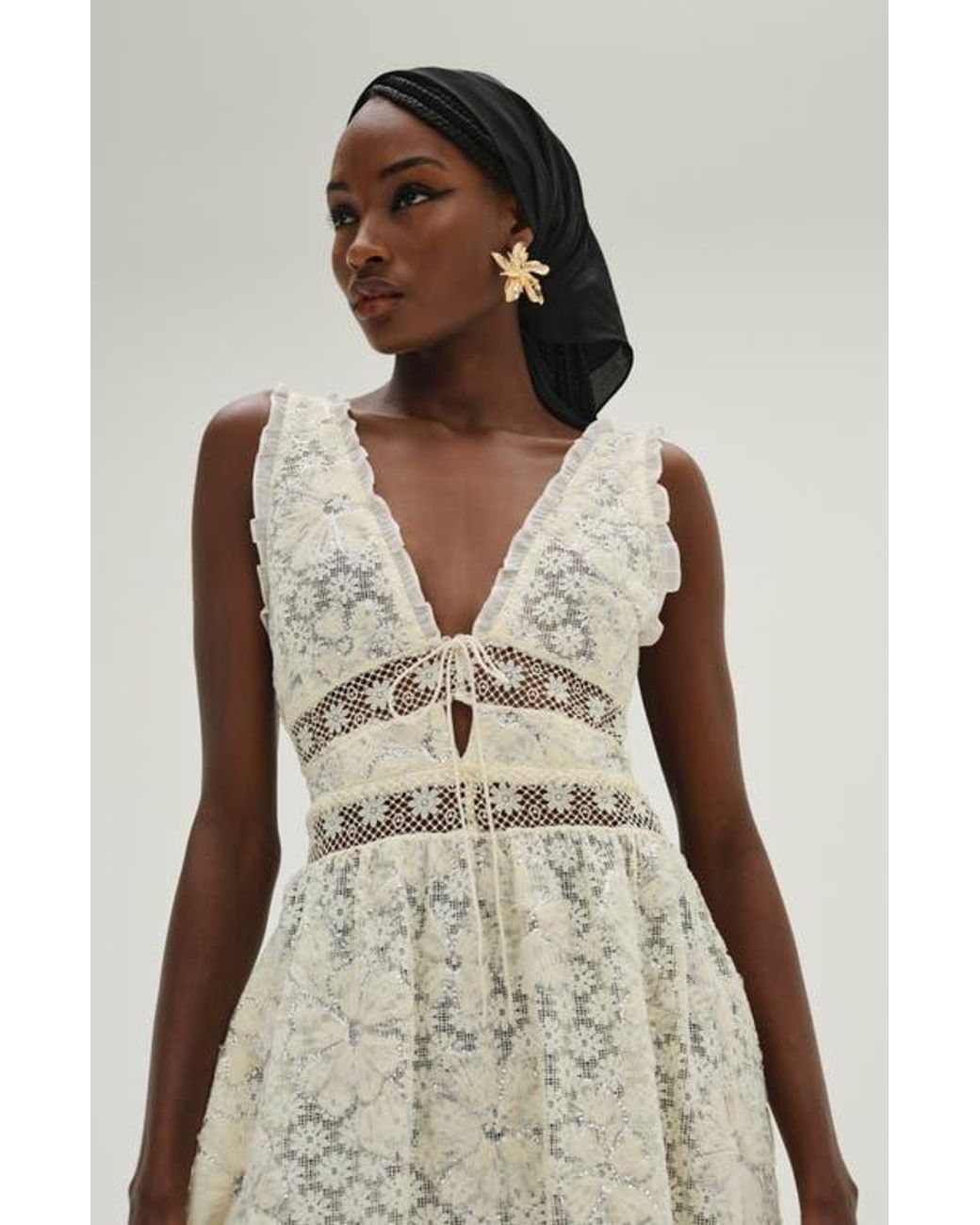 For Love & Lemons Snowflake Daisy Mesh Maxi Dress in Natural | Lyst