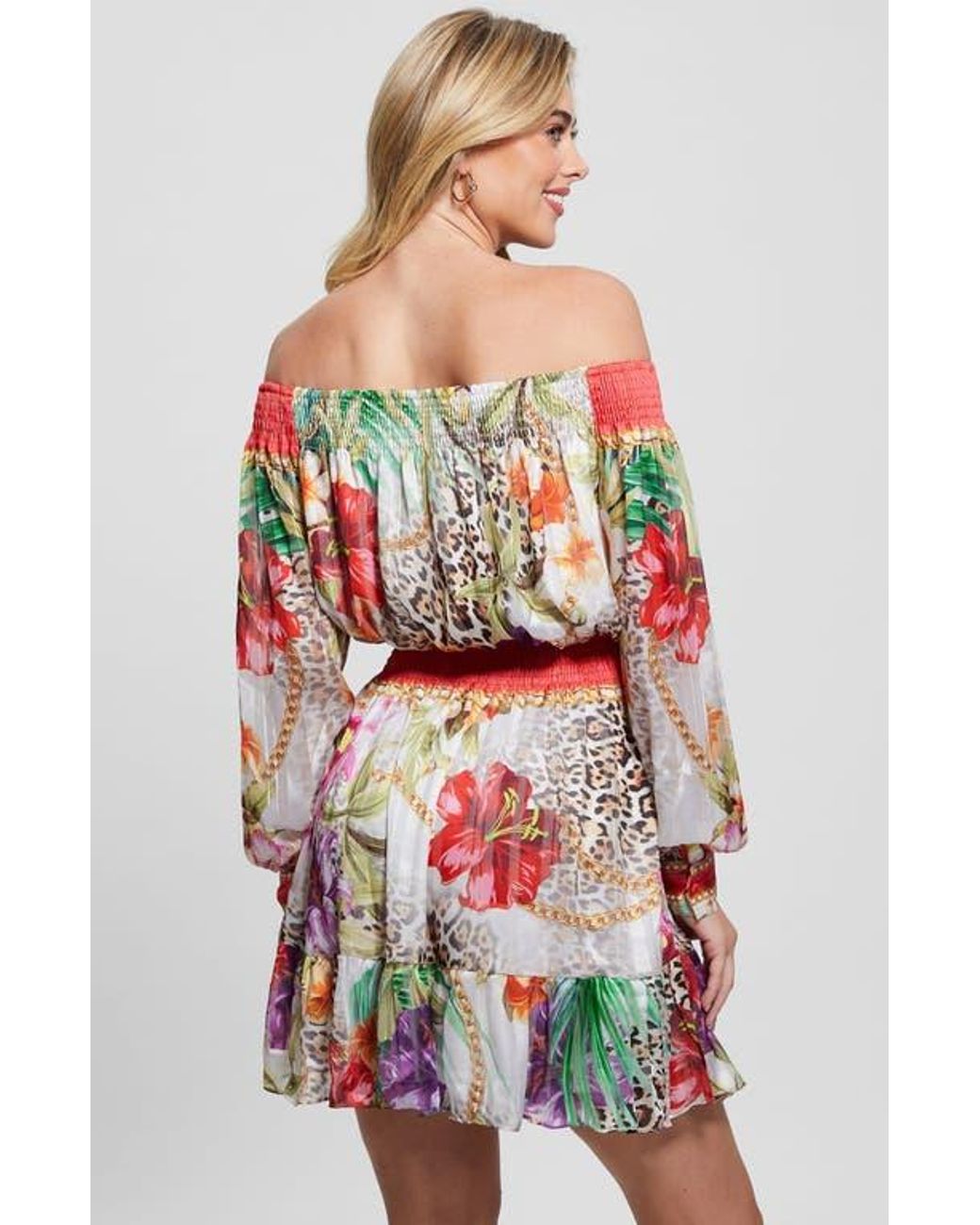 Guess Long Sleeve Off The Shoulder Dress in Red Lyst