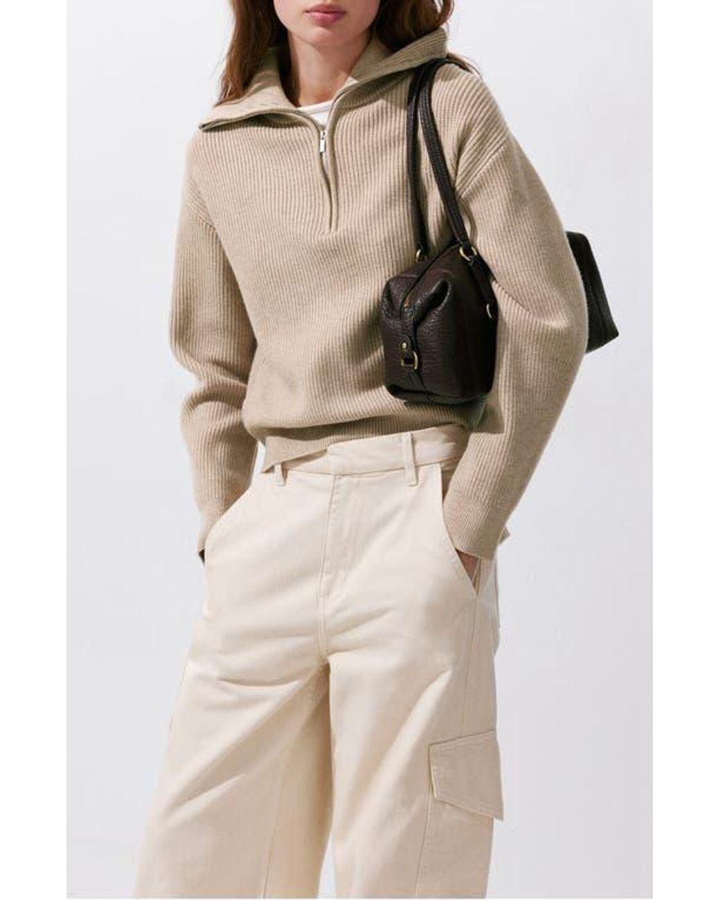 Mango Natural Quarter Zip Sweater
