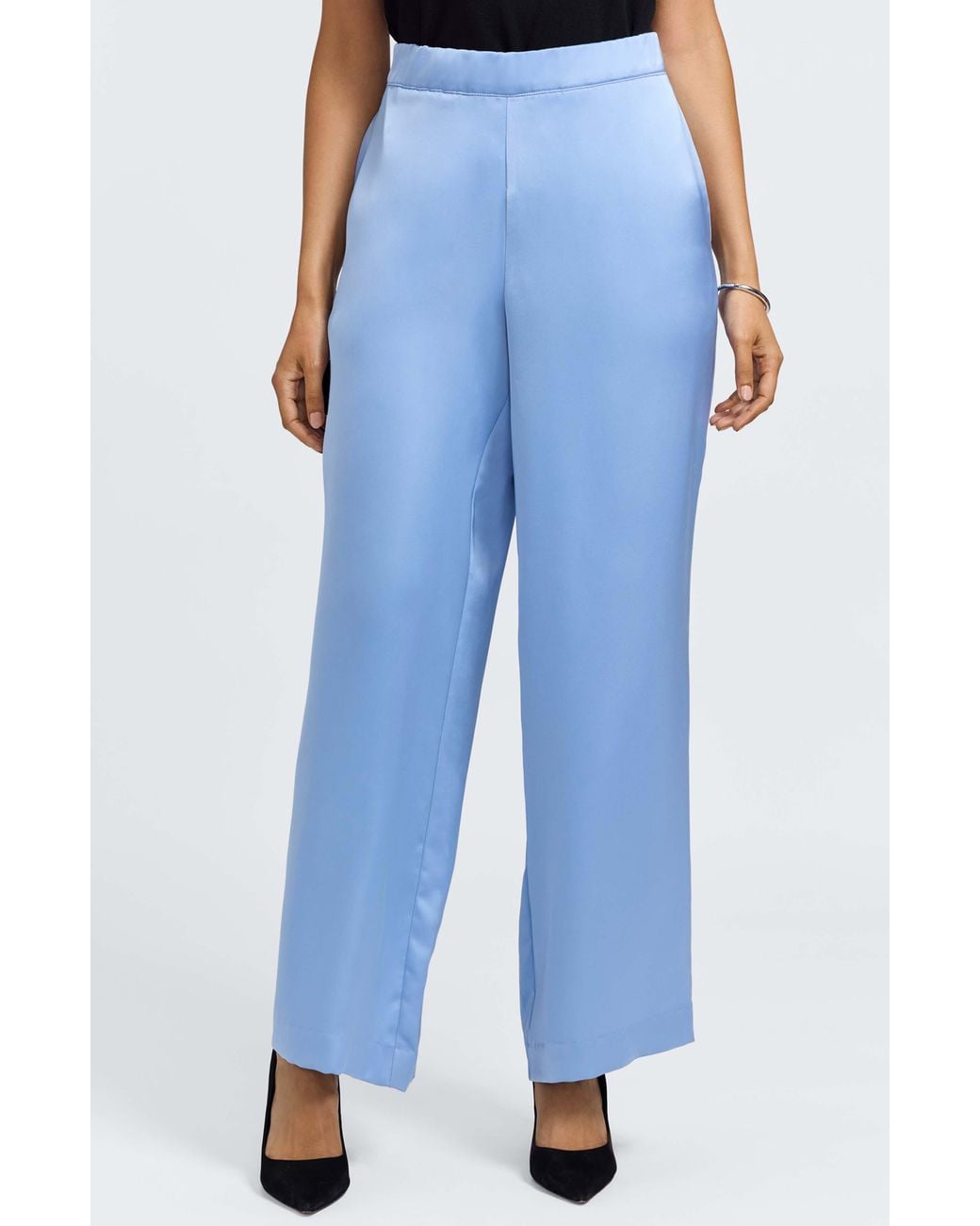 Foxcroft Blue Hostess Satin Pull-On Pants