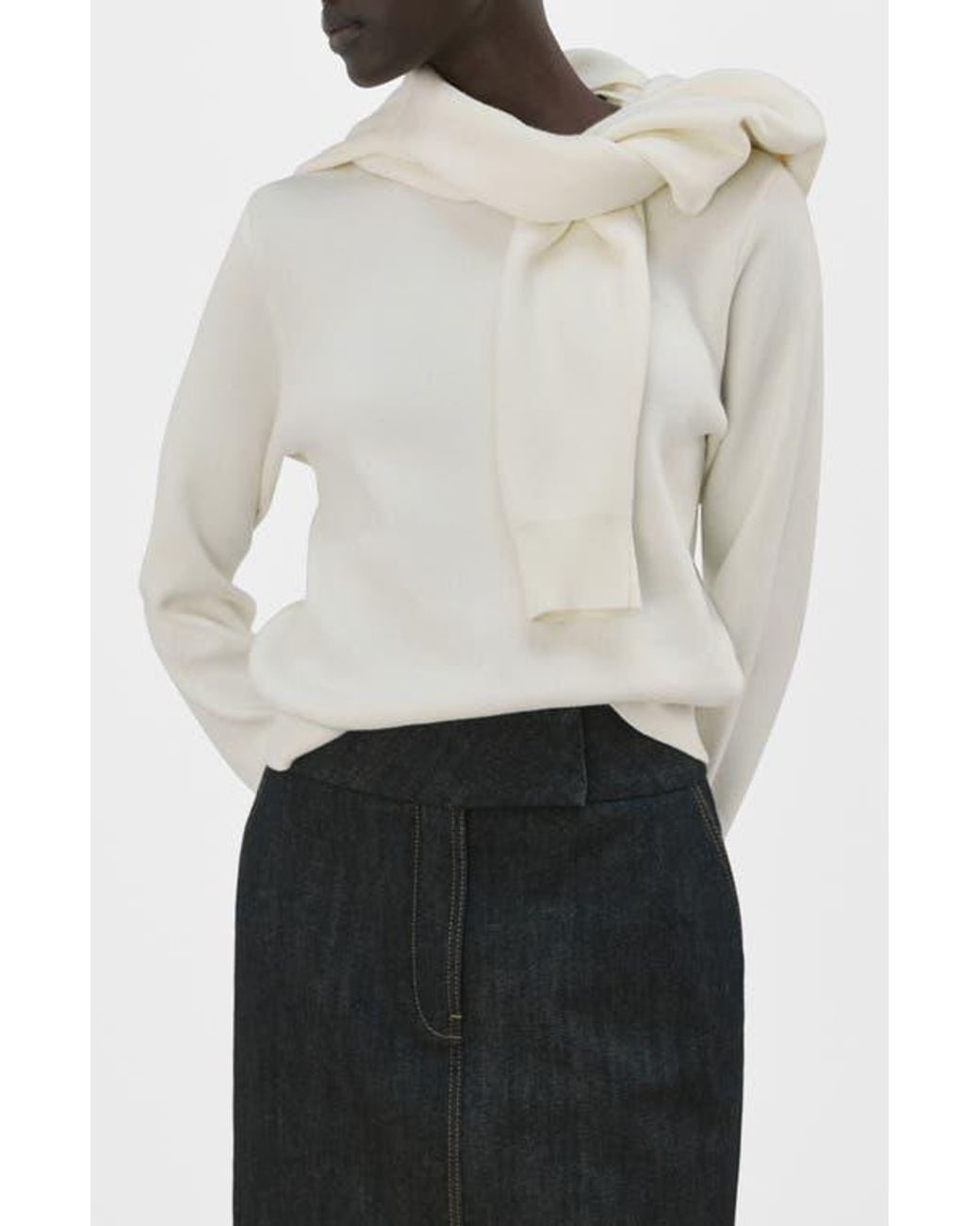 Mango White Button Cuff Sweater