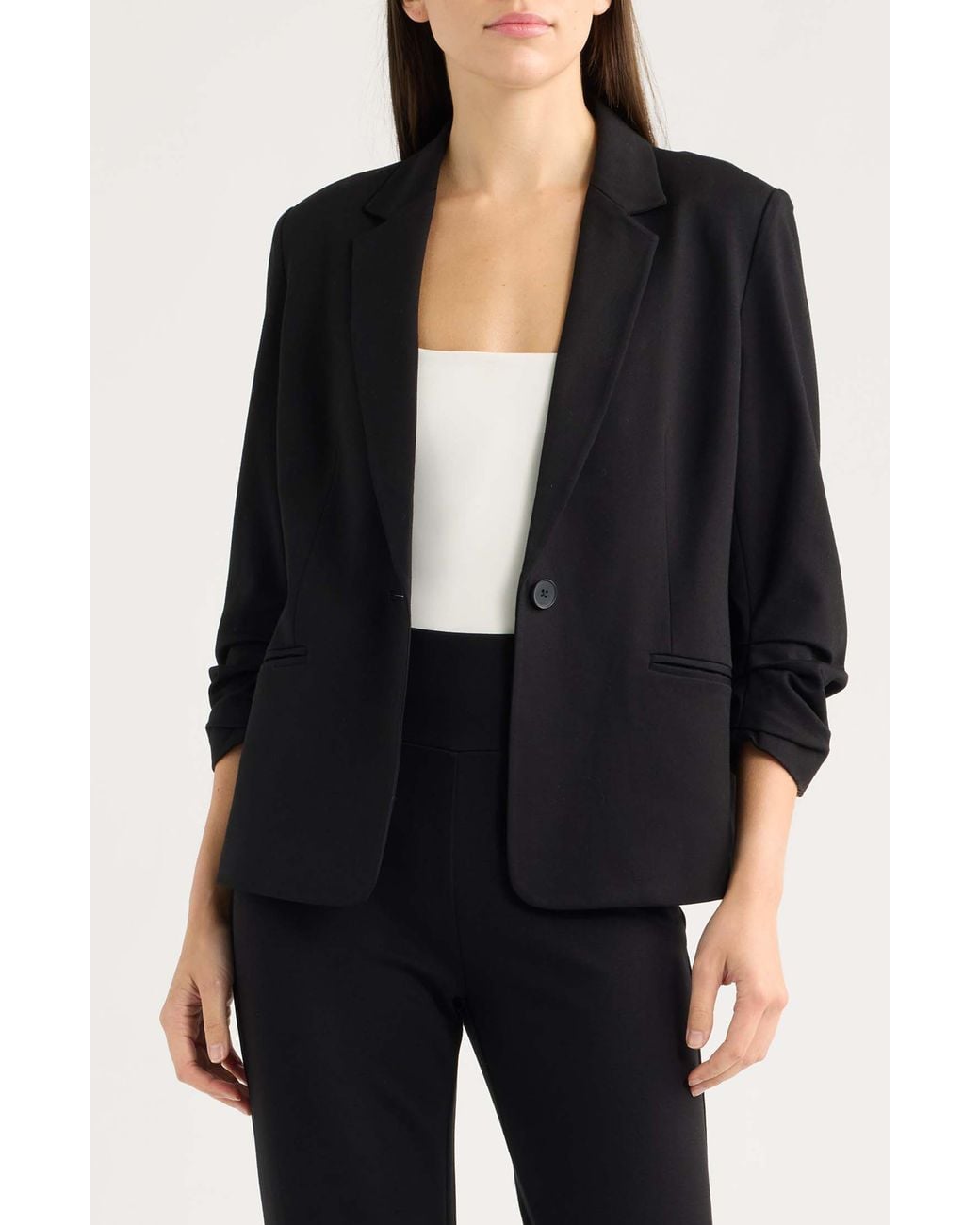 Anne Klein Black One Button Jacket With Scrunch Sleeves