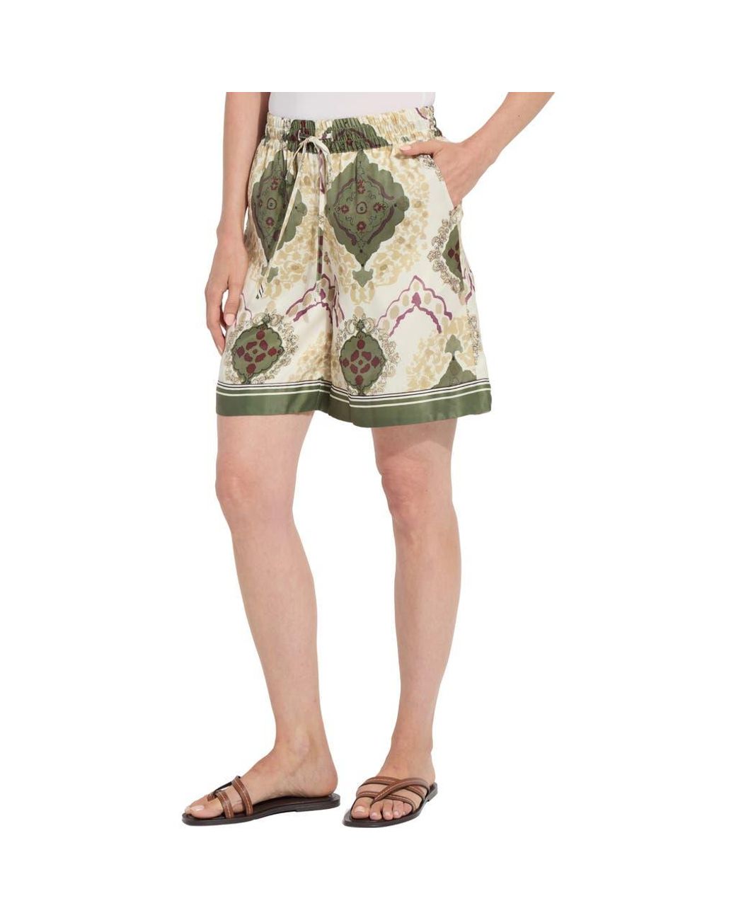 Lyssé Green Adhara Satin Drawstring Shorts