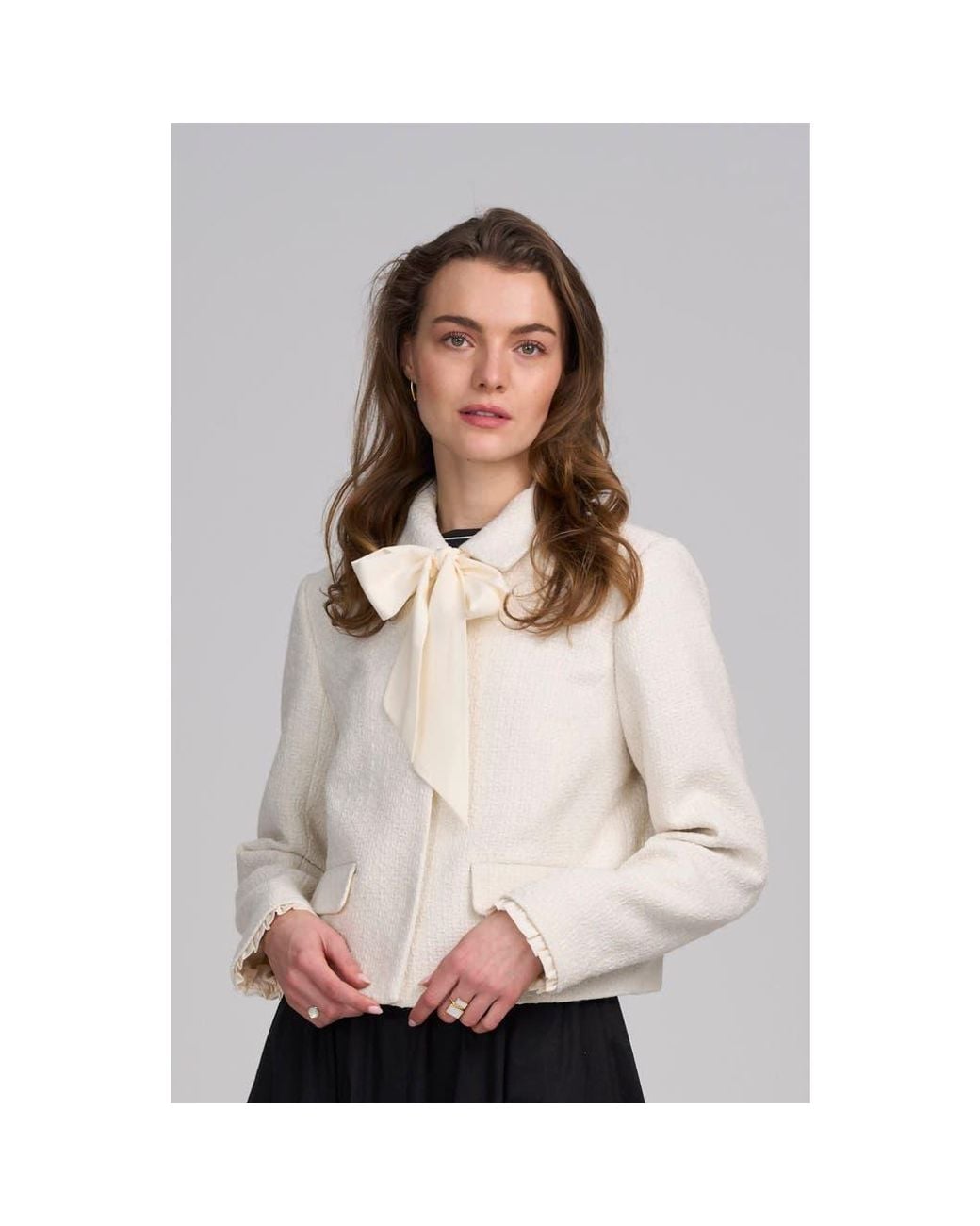 Elle Collection Tweed Jacket With Bow in Gray | Lyst