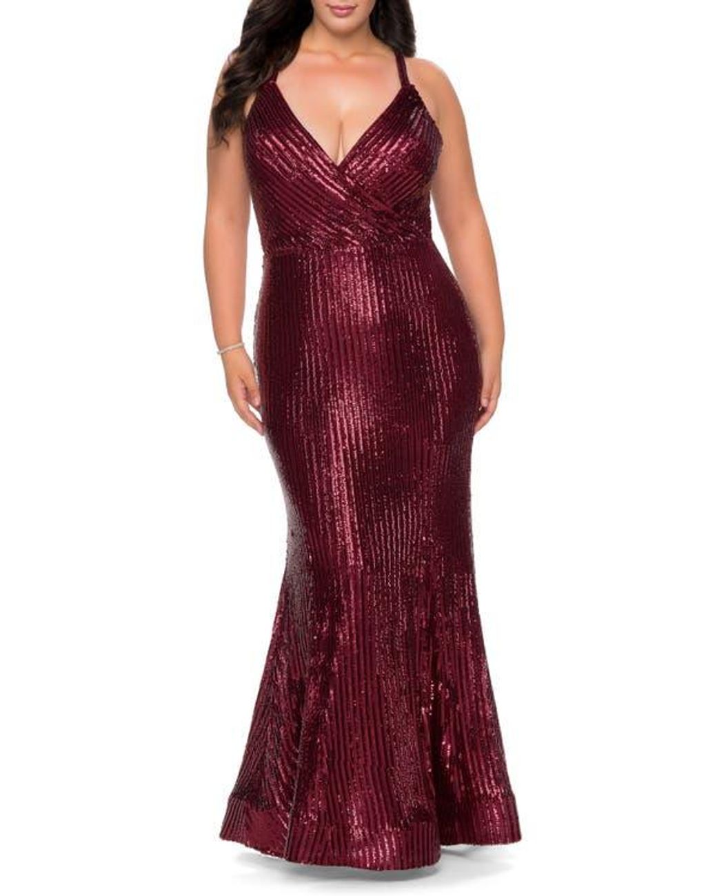La Femme Sequin Plus Size Dress With Criss Cross Back in Red | Lyst
