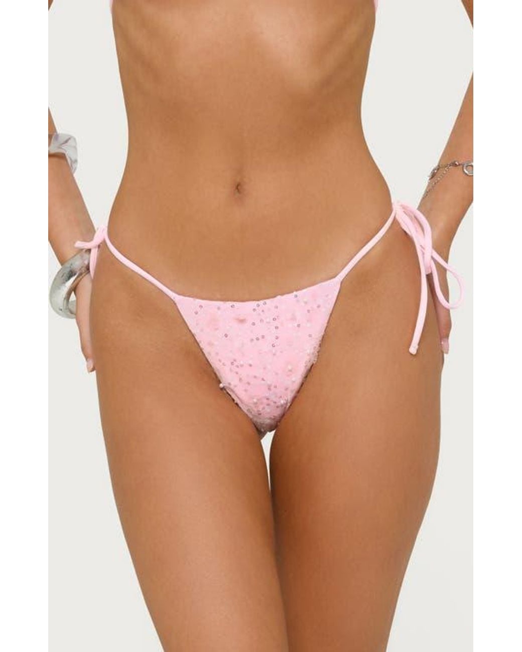 Edikted Multicolor Naomey Sequin Side Tie String Bikini Bottoms