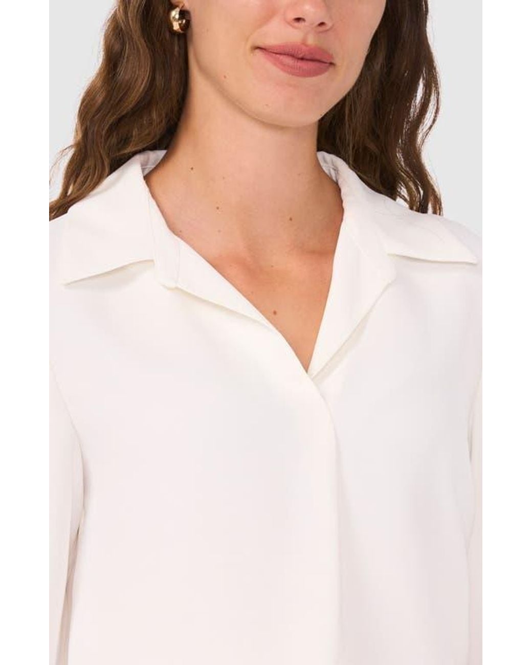 Halogen® White Split Cuff Button-Up Top
