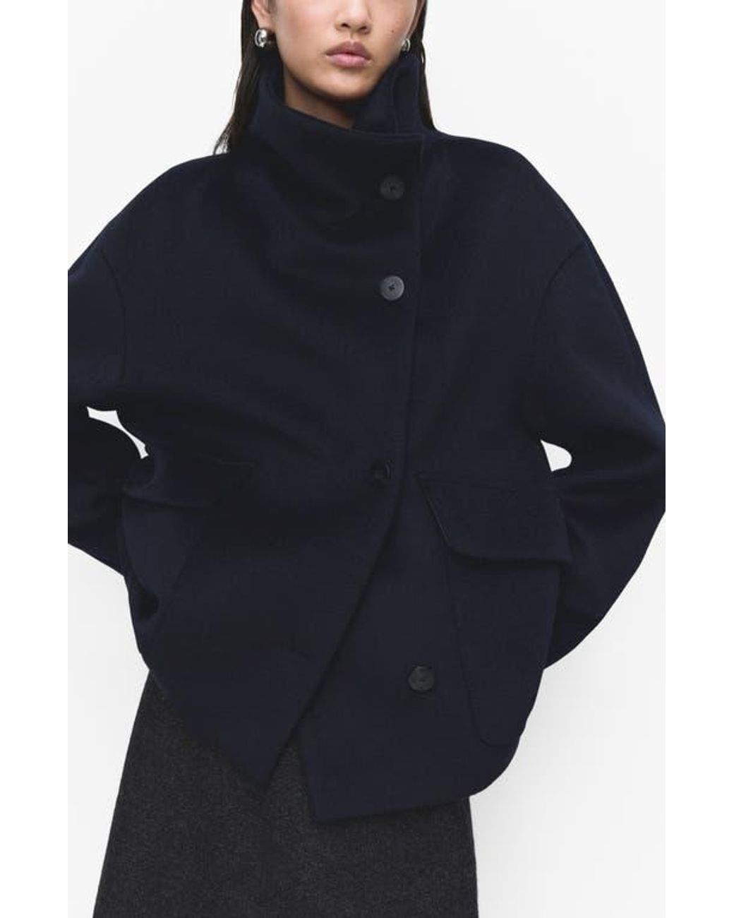 Mango Blue Funnel Neck Wool Coat