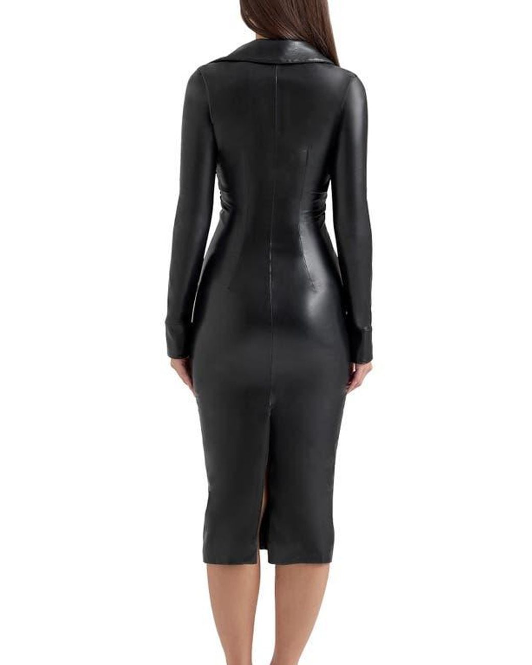 chinese dress ladies Black Tiered Faux Leather Midi Dress main image 0
