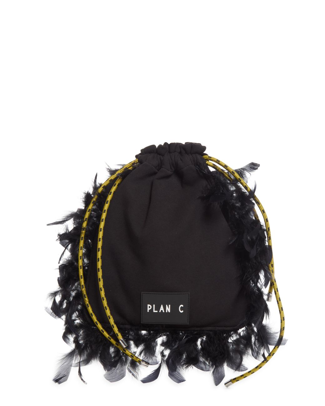 Plan C Black Feather Bucket Bag