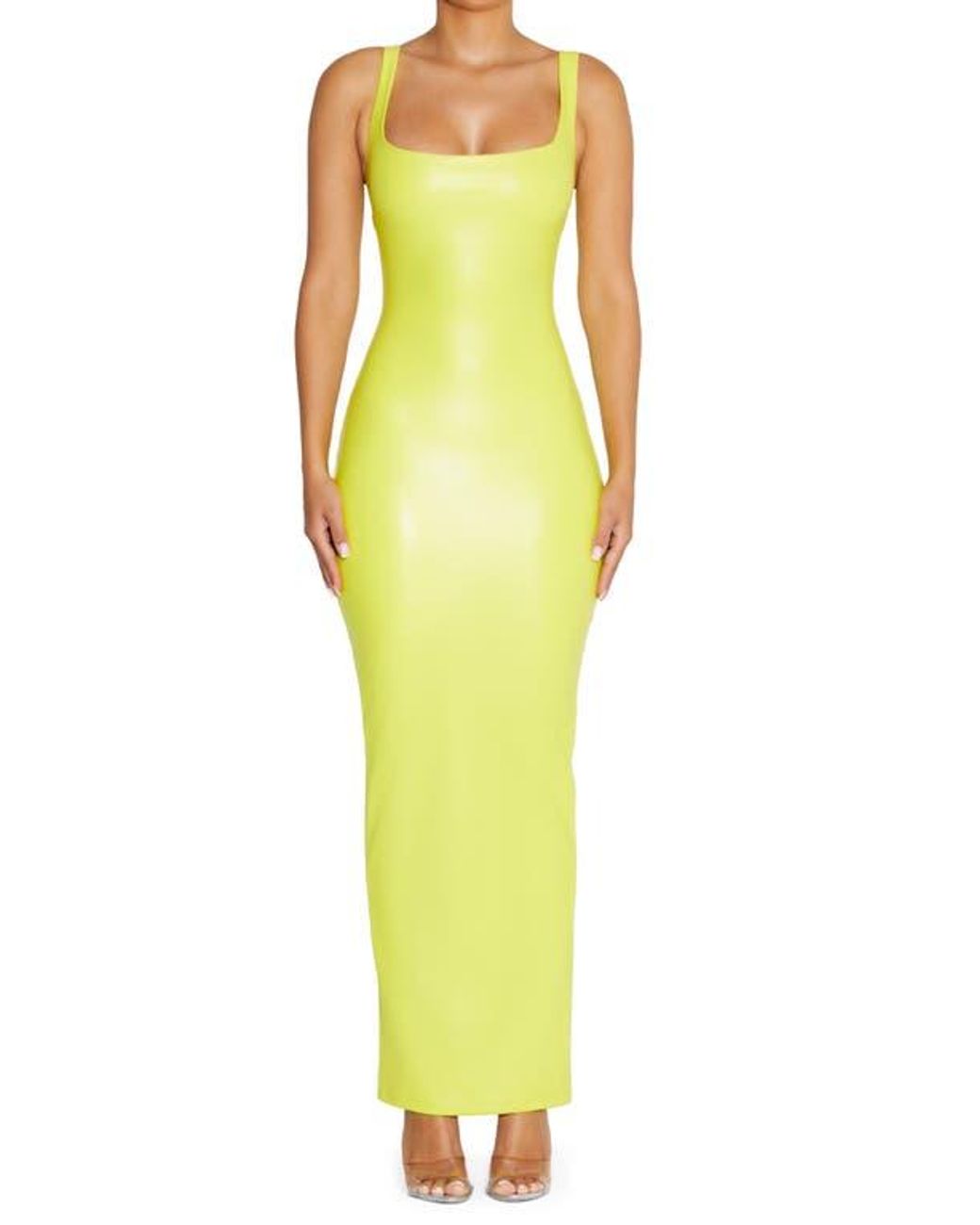 Naked Wardrobe All Faux It Faux Leather Maxi Dress in Yellow Lyst
