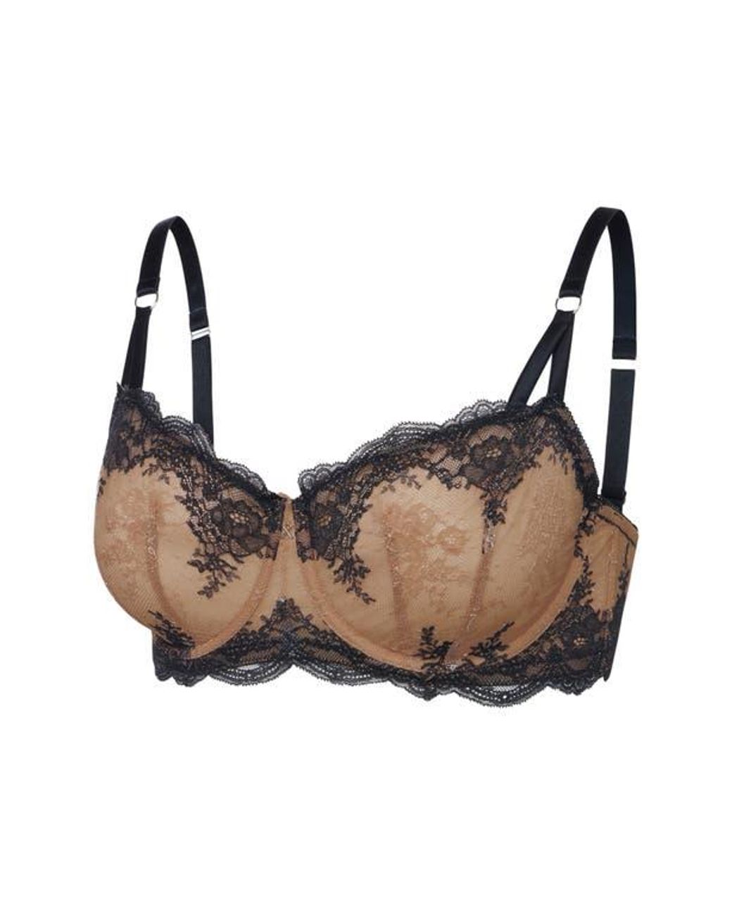 Savage x Fenty Lacestruck Unlined Balconette Bra in Black | Lyst