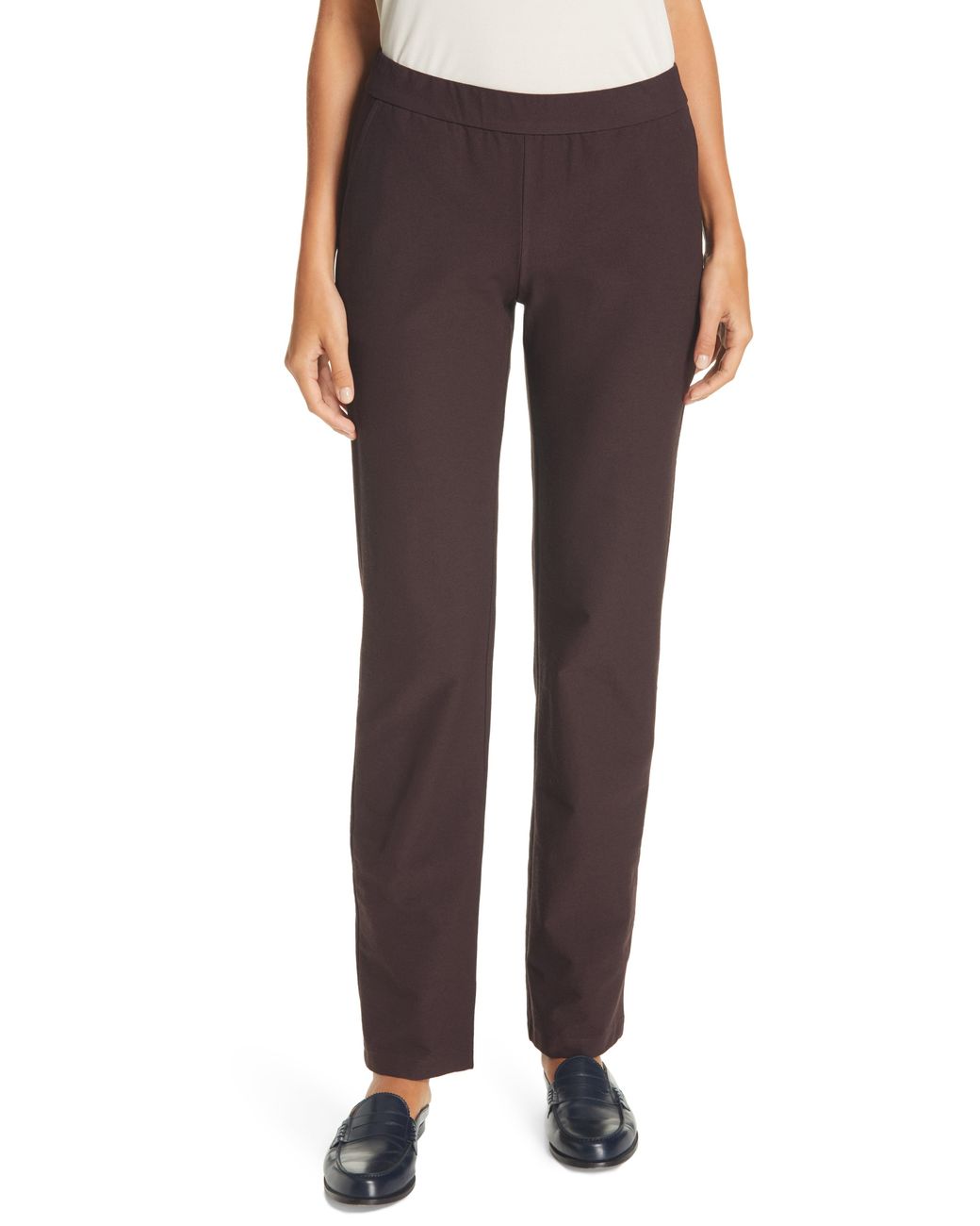 Eileen Fisher Straight Leg Pants in Brown Lyst