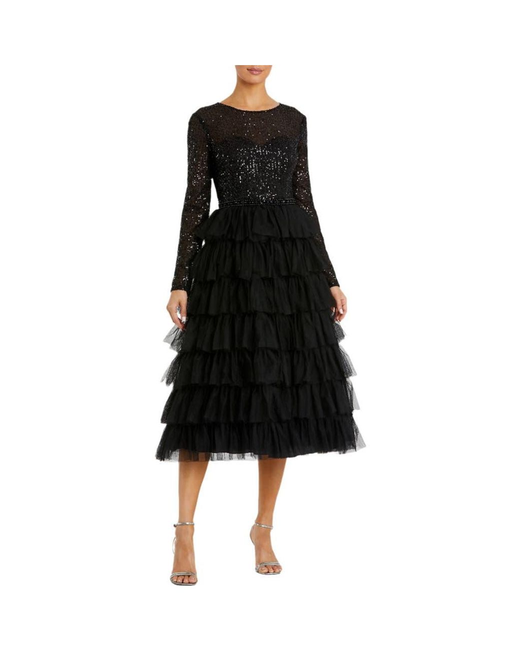 Mac Duggal Sequined Layered Tulle A-Line Cocktail Dress in Black | Lyst