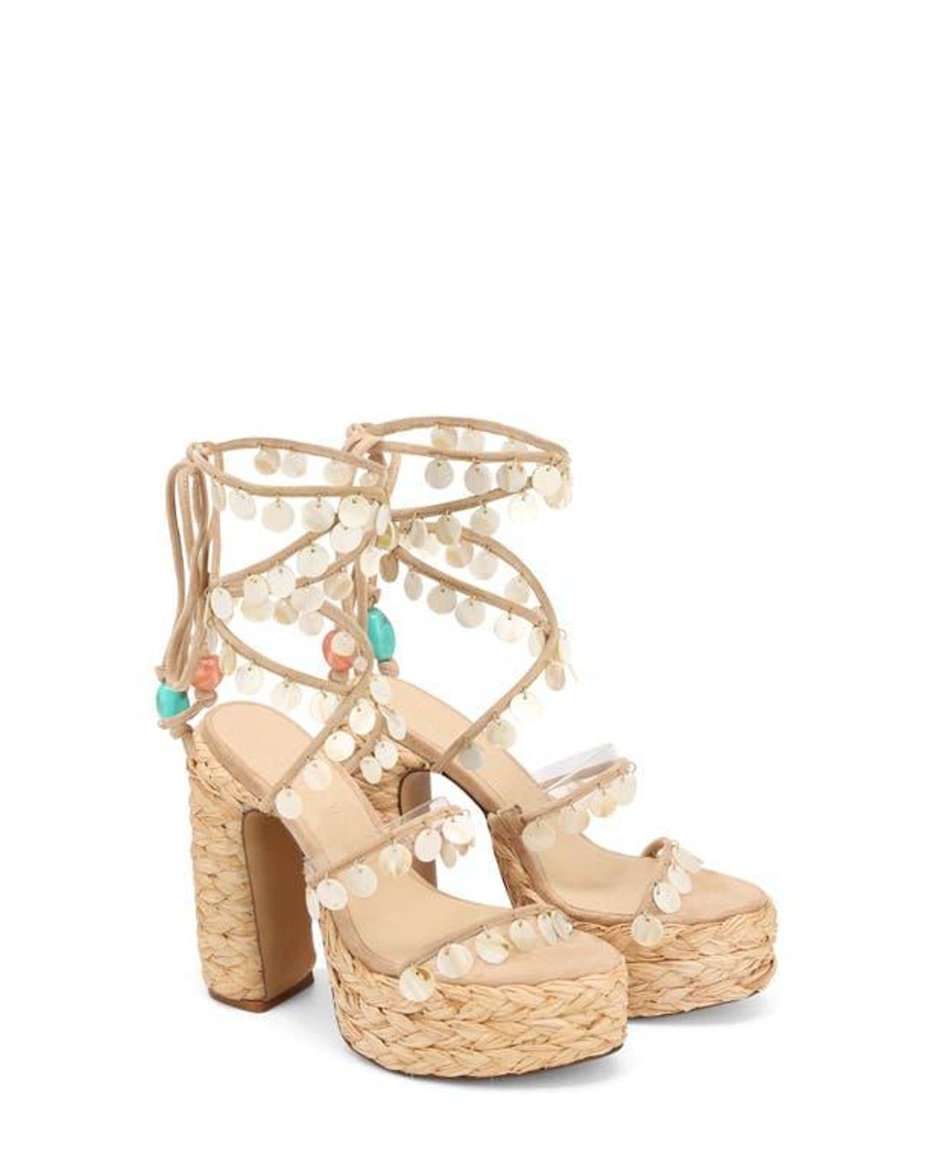 Naked Wolfe Fantastic Ankle Wrap Raffia Platform Sandal in
