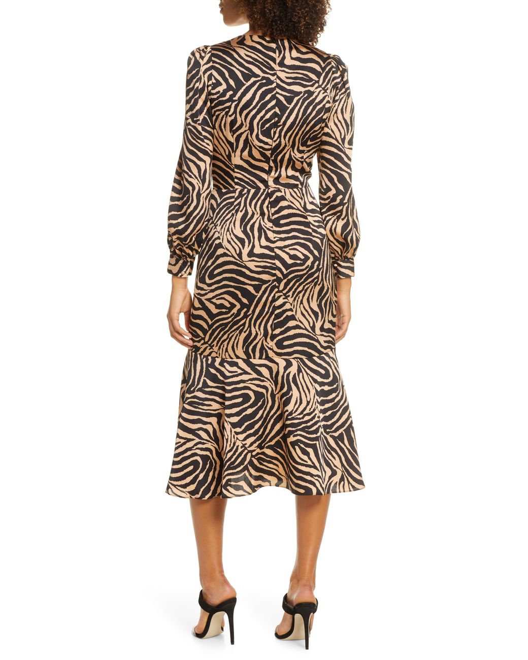printed long sleeve midi dress