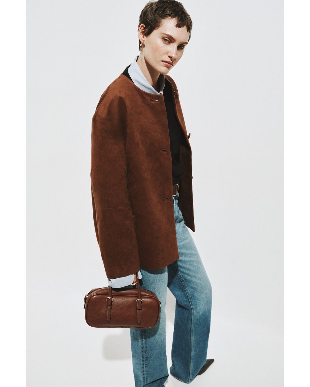 H&M Brown Collarless Jacket