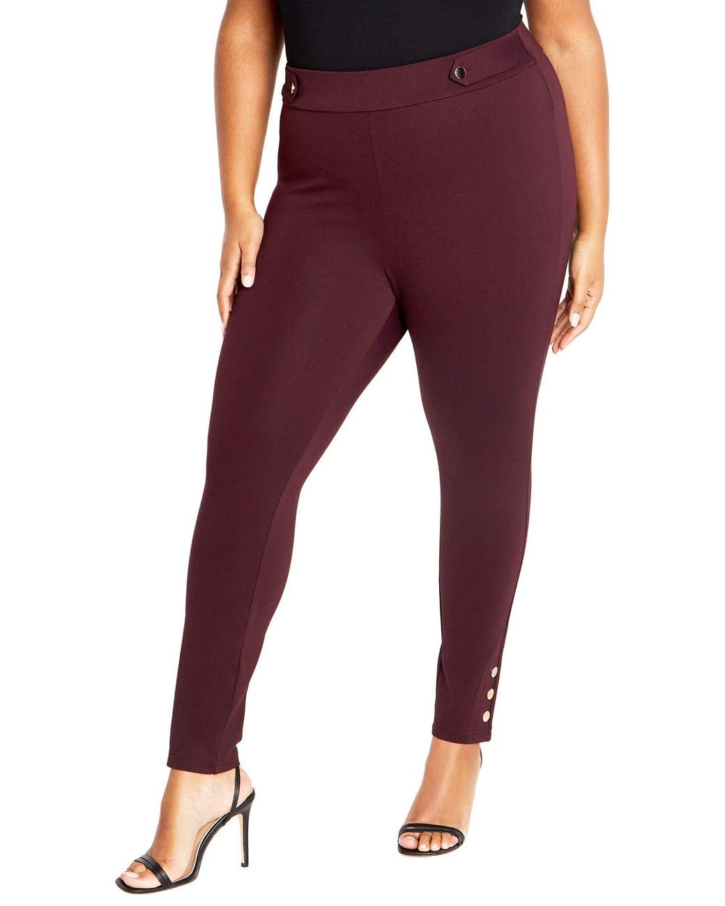 City Chic Red Edith Button Tab Skinny Pants