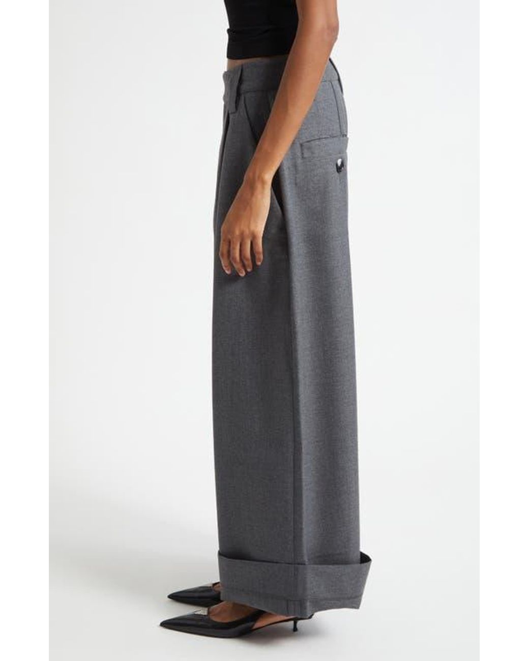 VAQUERA Baby Pleated Low Waist Wide Leg Trousers in Gray | Lyst