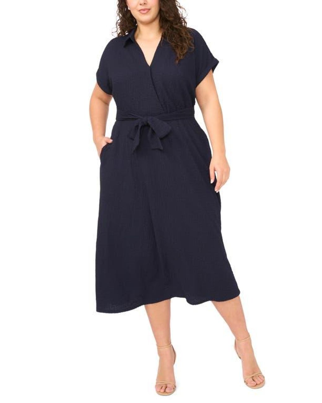 Halogen Tie Belt Textured Midi Dress in Blue | Lyst Halogen Tie Belt Textured Midi Dress in Blue | Lyst