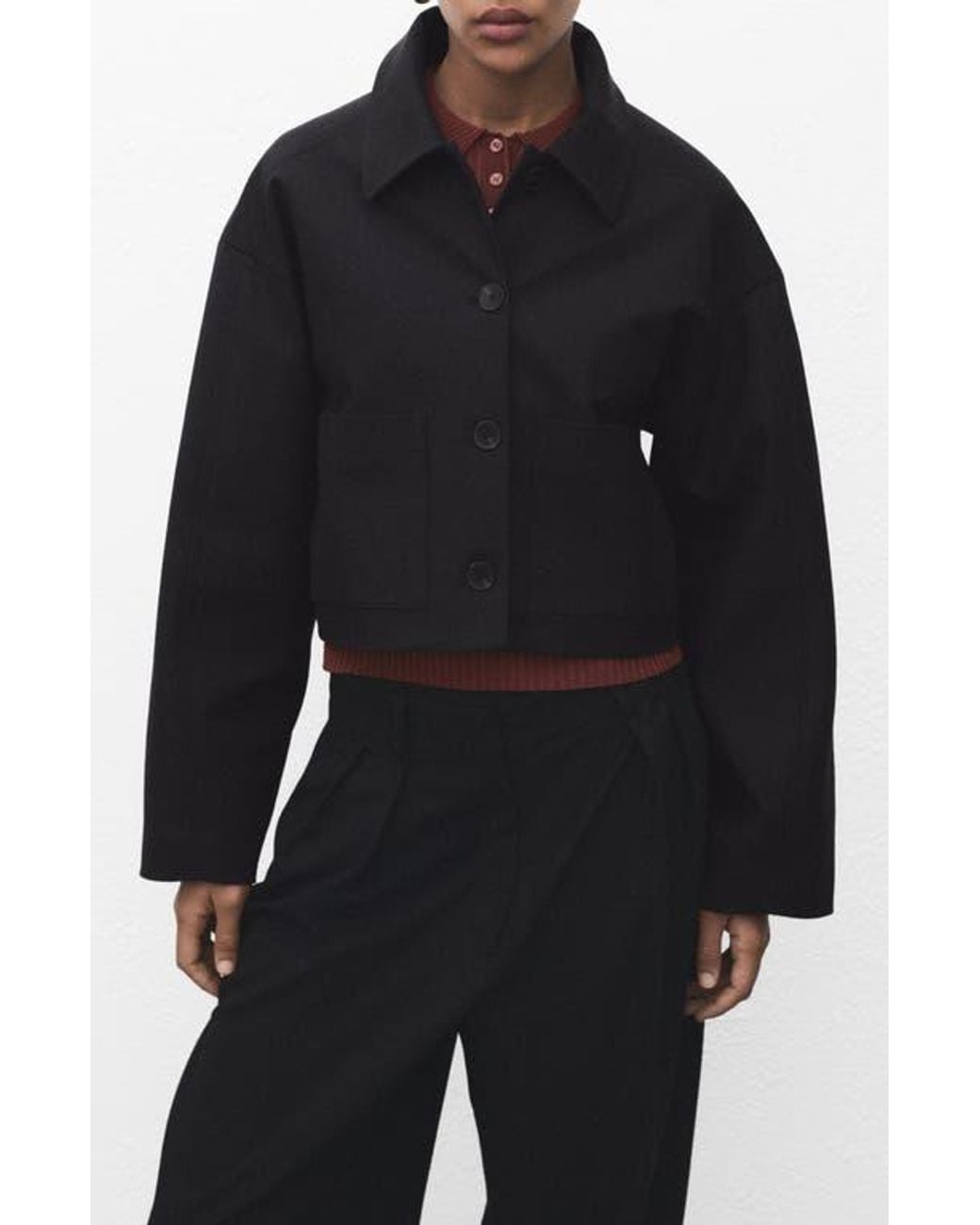 Mango Black Crop Button Front Jacket