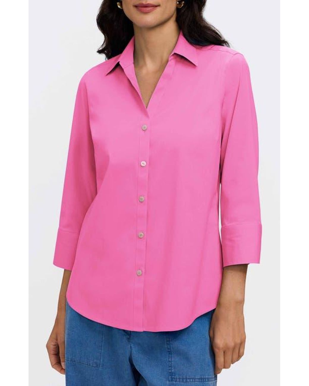 Foxcroft Pink Mary Button-Up Blouse