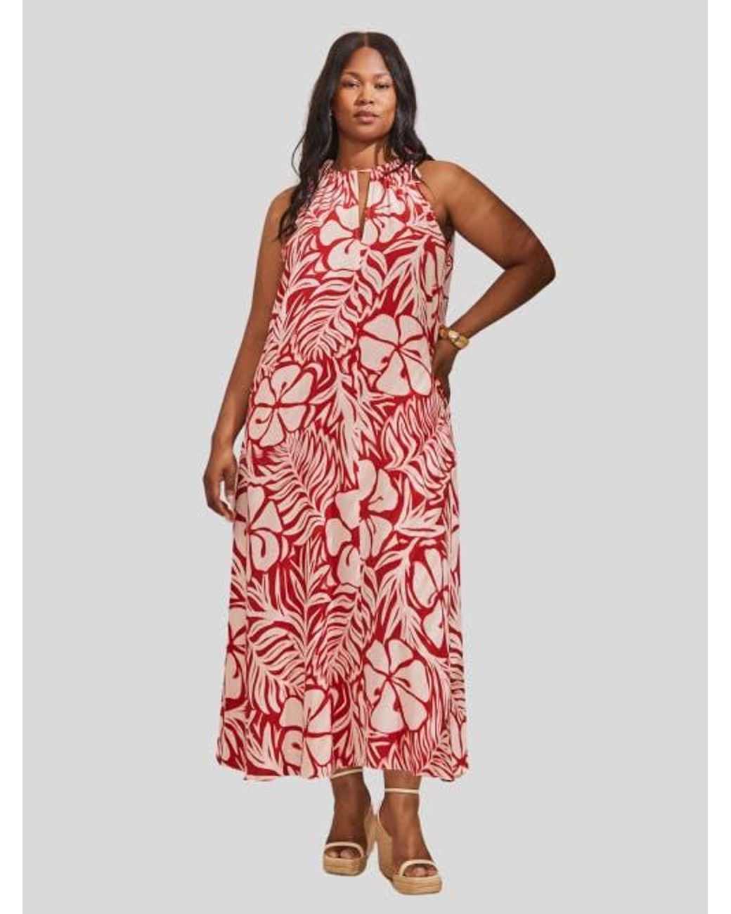 Live Unlimited Floral Print Halter Neck Maxi Dress in Red | Lyst
